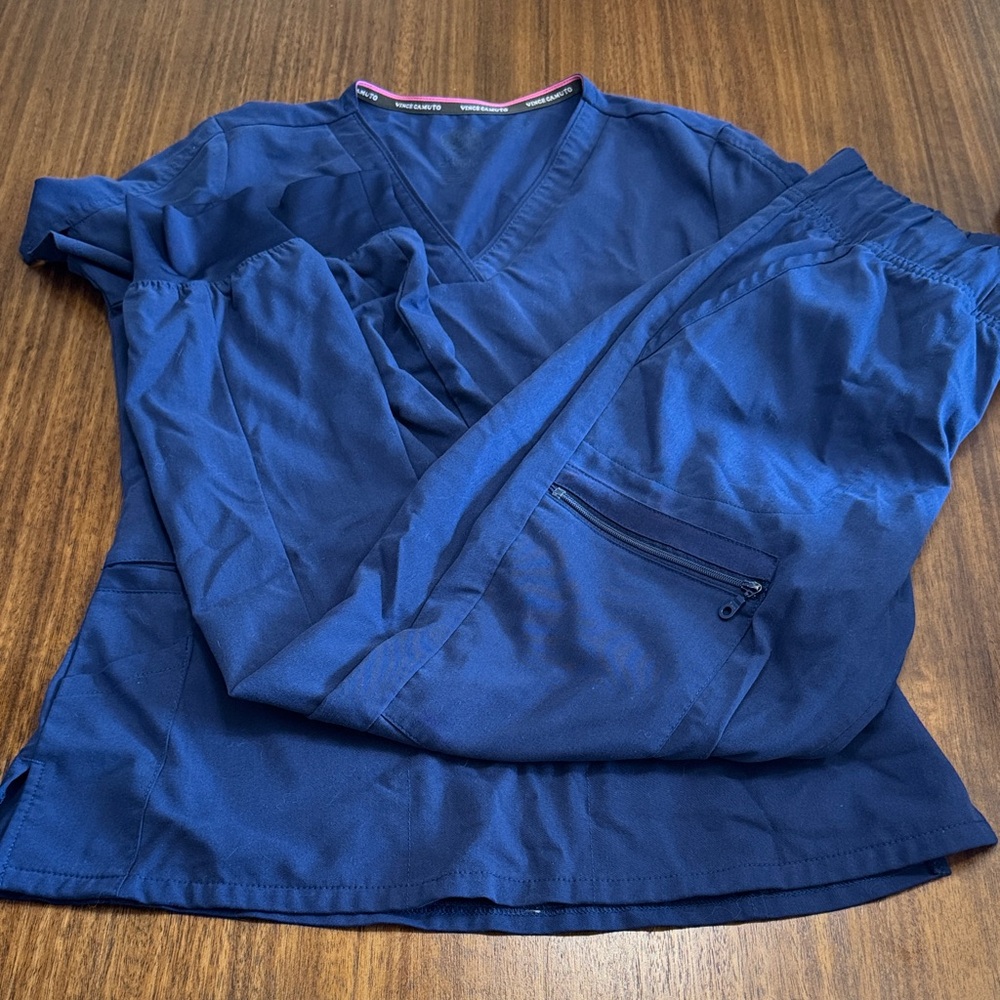 Vince Camuto Navy V-Neck Top and Joggers Scrub Set
